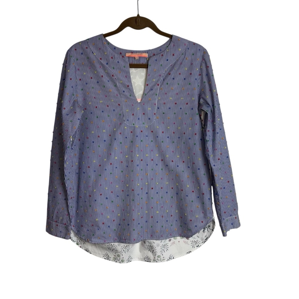 Vilagallo Multicolor Striped Monkey Print Blouse Large